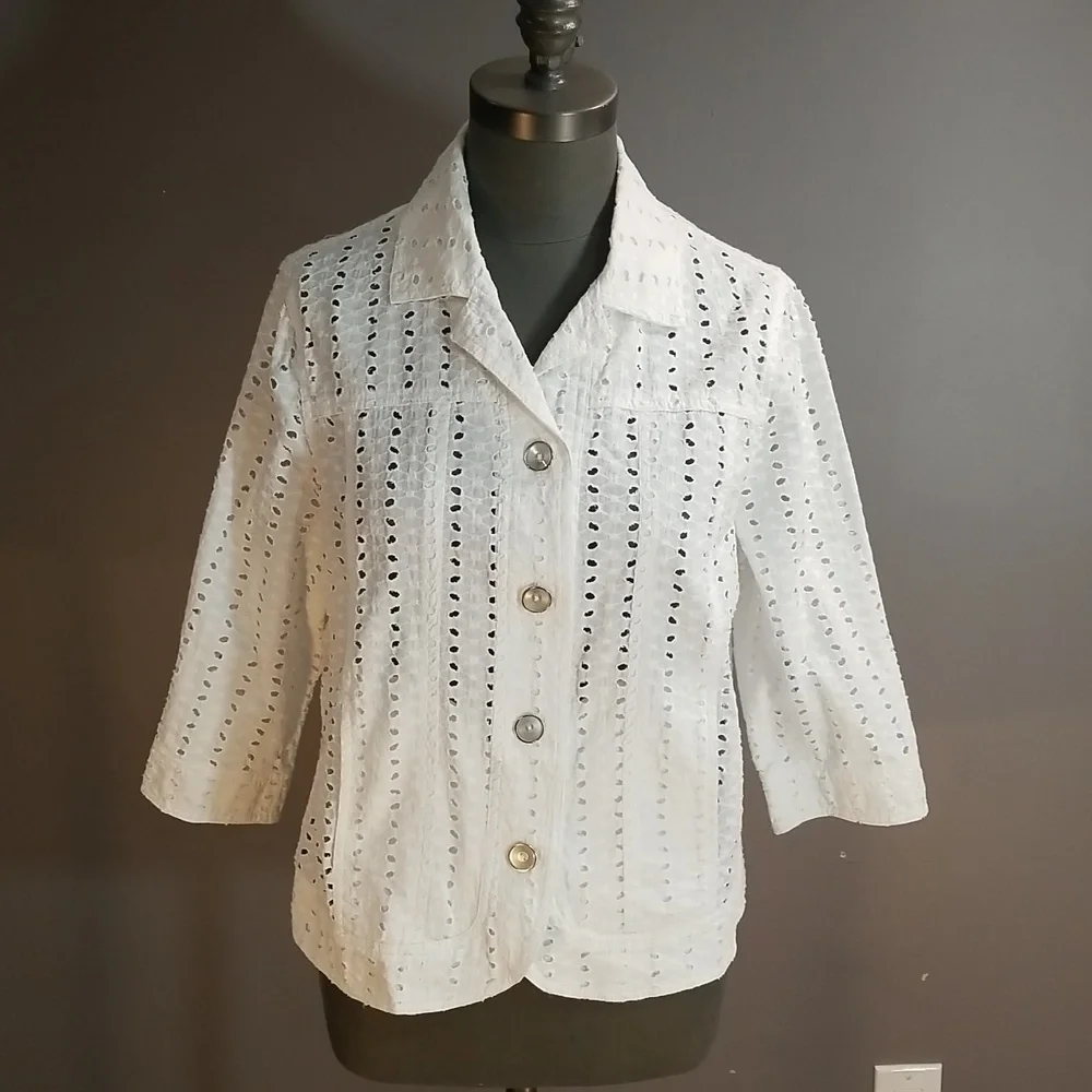 Allison Daley white eyelet jacket womens size 10 - 100% cotton - Picture 1 of 12
